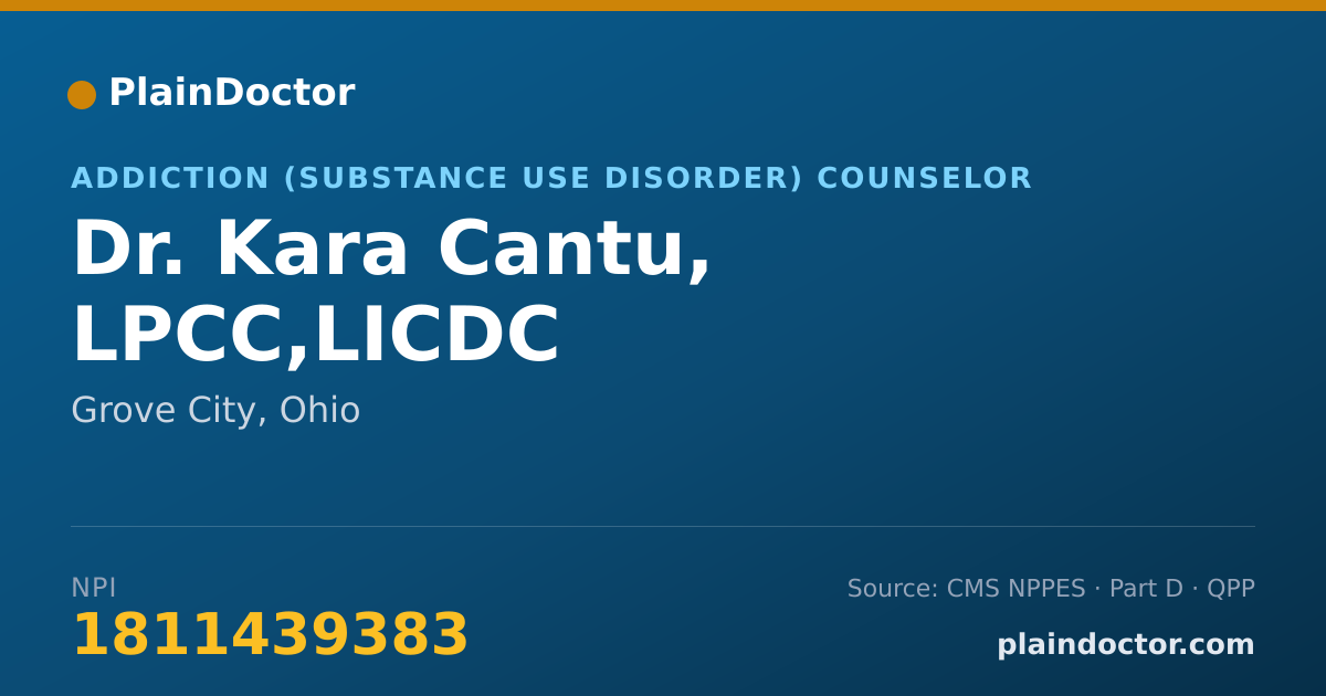Shareable card for Kara Cantu, LPCC,LICDC - Addiction (Substance Use Disorder) Counselor, Grove City, OH