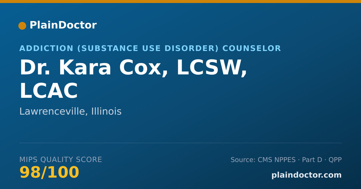Shareable card for Kara Cox, LCSW, LCAC - Addiction (Substance Use Disorder) Counselor, Lawrenceville, IL