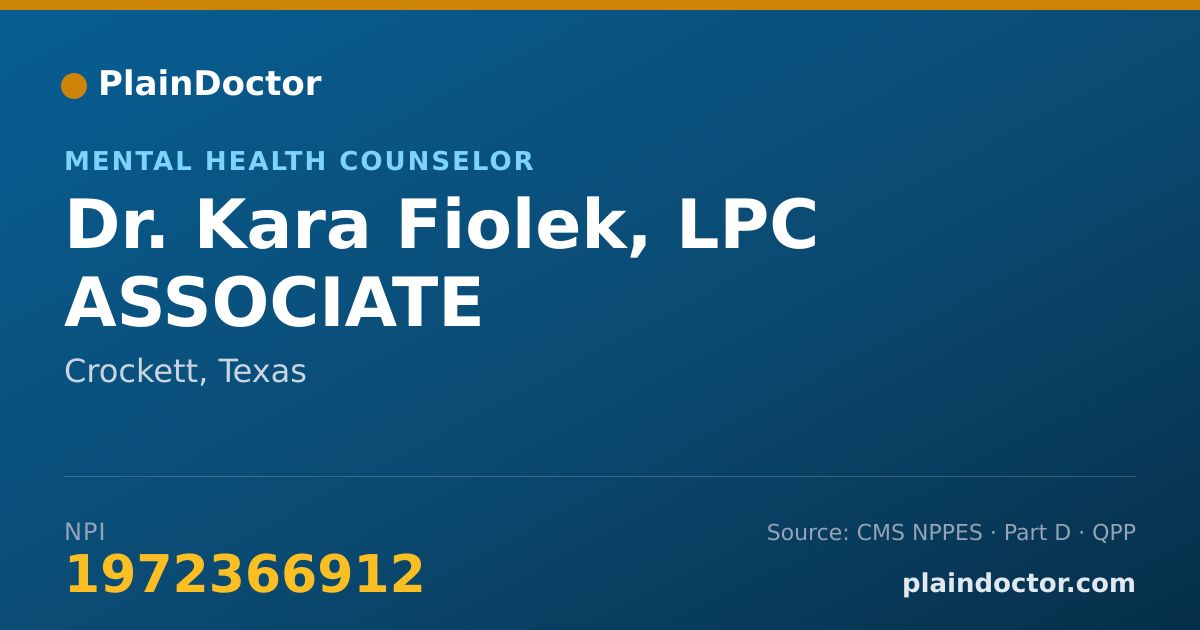 Shareable card for Kara Fiolek, LPC ASSOCIATE - Mental Health Counselor, Crockett, TX