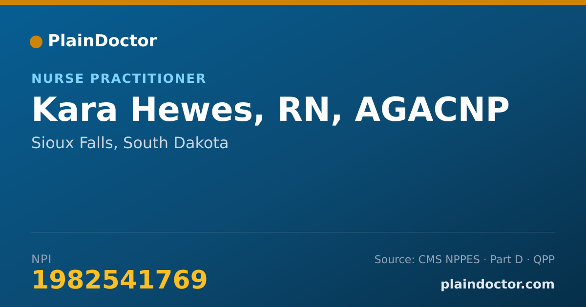 Shareable card for Kara Hewes, RN, AGACNP - Nurse Practitioner, Sioux Falls, SD