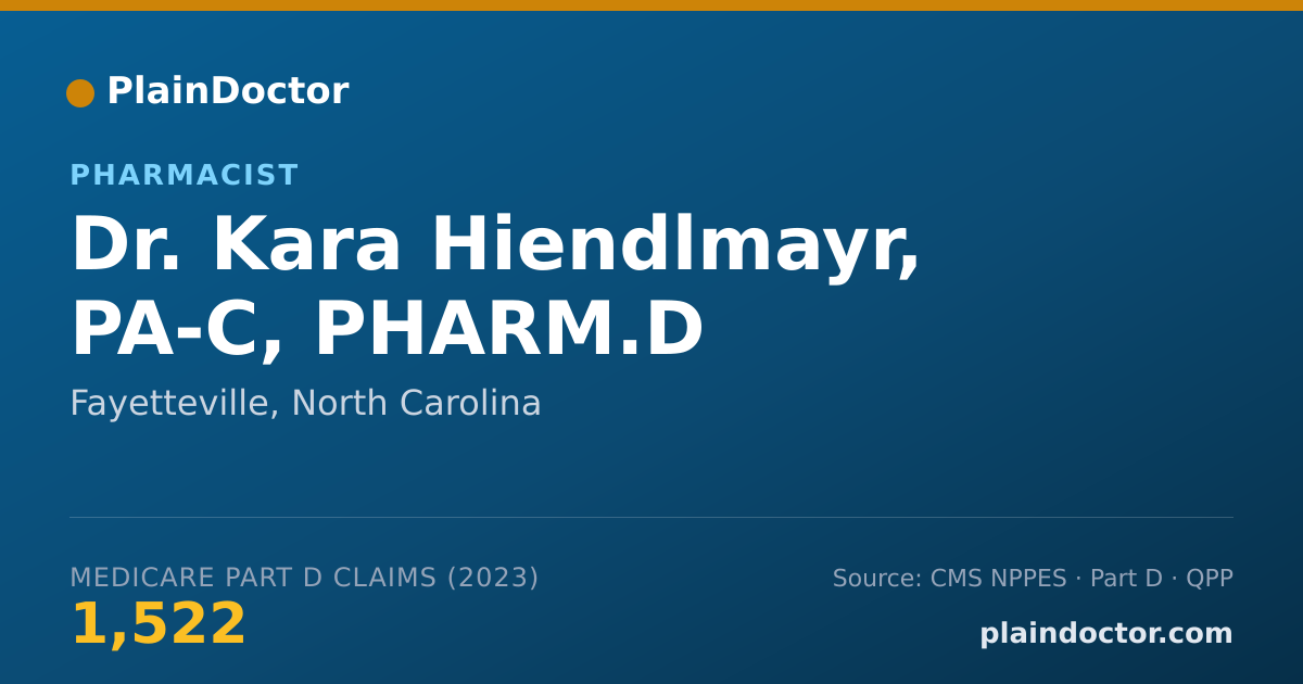 Shareable card for Kara Hiendlmayr, PA-C, PHARM.D - Pharmacist, Fayetteville, NC