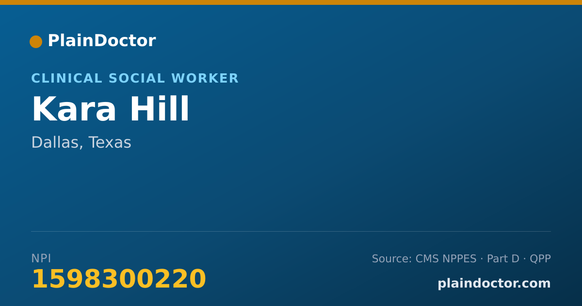 Shareable card for Kara Hill - Clinical Social Worker, Dallas, TX