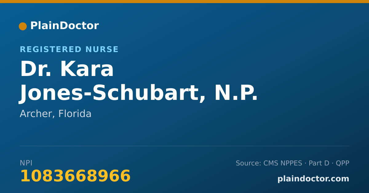 Shareable card for Kara Jones-Schubart, N.P. - Registered Nurse, Archer, FL