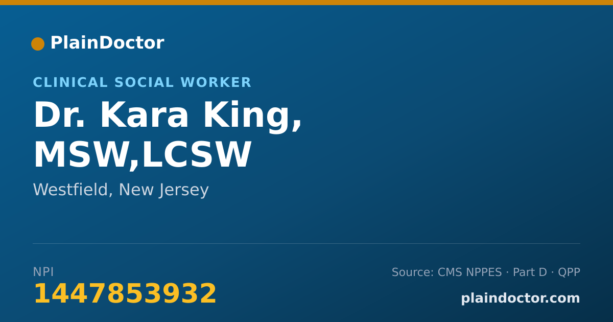 Shareable card for Kara King, MSW,LCSW - Clinical Social Worker, Westfield, NJ