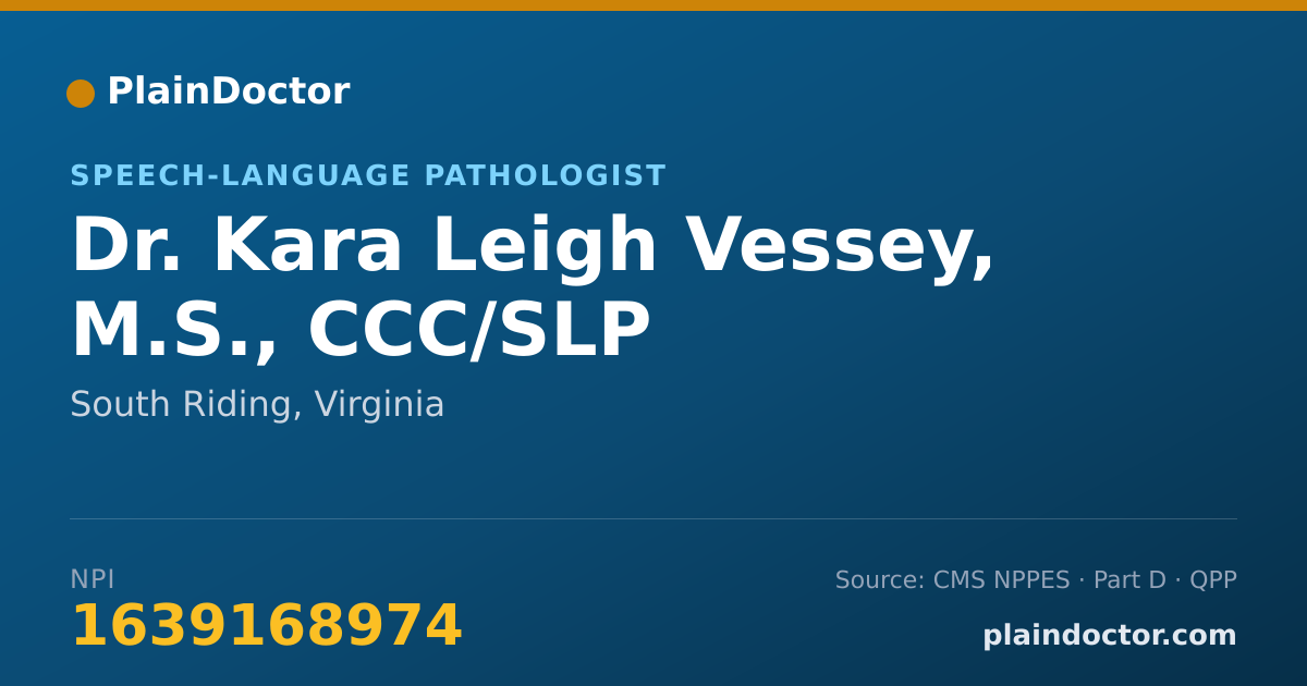 Shareable card for Kara Leigh Vessey, M.S., CCC/SLP - Speech-Language Pathologist, South Riding, VA