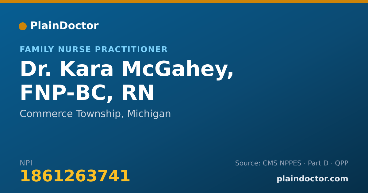 Shareable card for Kara McGahey, FNP-BC, RN - Family Nurse Practitioner, Commerce Township, MI