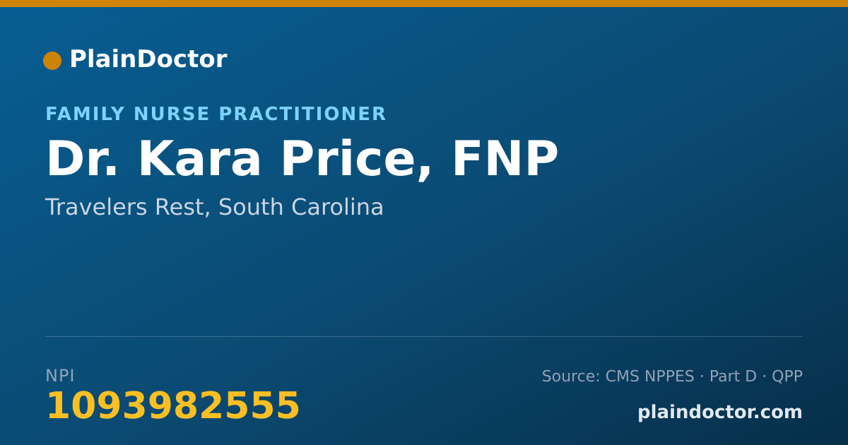 Shareable card for Kara Price, FNP - Family Nurse Practitioner, Travelers Rest, SC