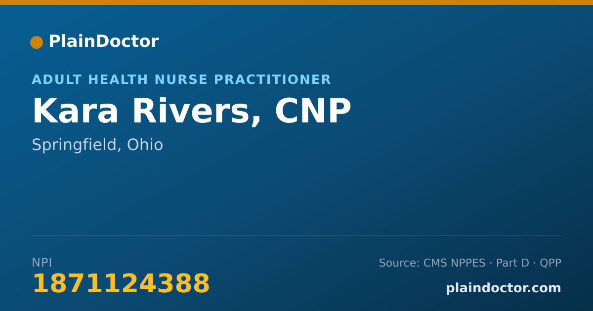 Shareable card for Kara Rivers, CNP - Adult Health Nurse Practitioner, Springfield, OH