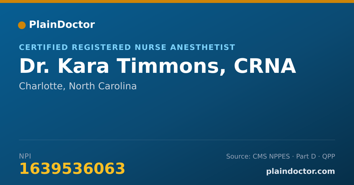 Shareable card for Kara Timmons, CRNA - Certified Registered Nurse Anesthetist, Charlotte, NC