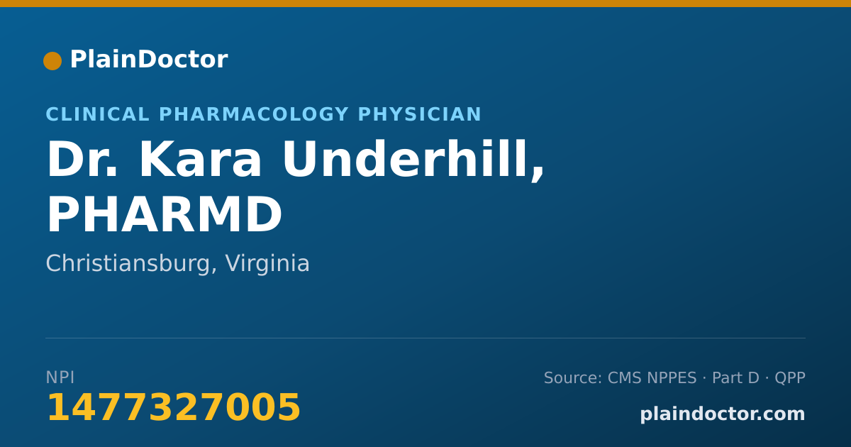 Shareable card for Kara Underhill, PHARMD - Clinical Pharmacology Physician, Christiansburg, VA