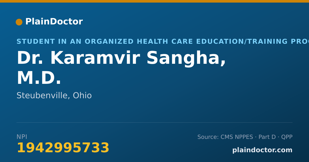 Shareable card for Karamvir Sangha, M.D. - Student in an Organized Health Care Education/Training Program, Steubenville, OH