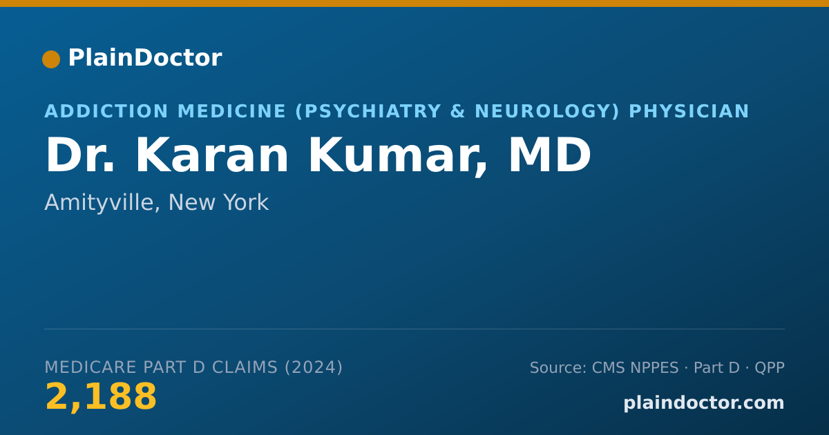 Shareable card for Karan Kumar, MD - Addiction Medicine (Psychiatry & Neurology) Physician, Amityville, NY