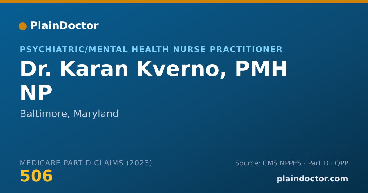 Shareable card for Karan Kverno, PMH NP - Psychiatric/Mental Health Nurse Practitioner, Baltimore, MD