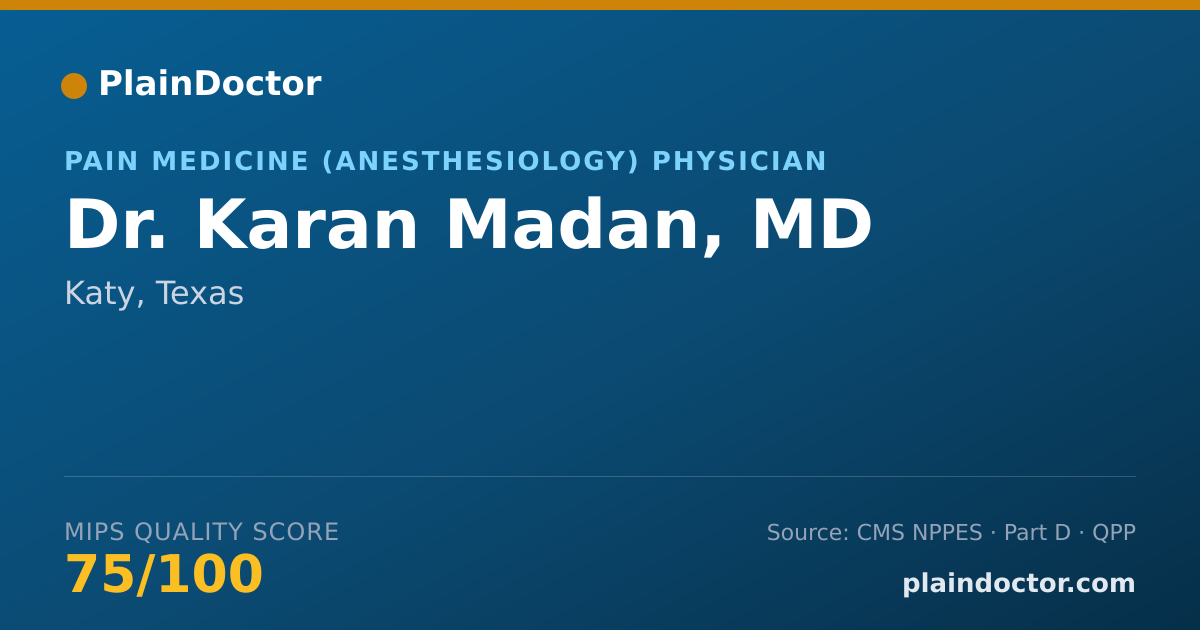 Shareable card for Karan Madan, MD - Pain Medicine (Anesthesiology) Physician, Katy, TX