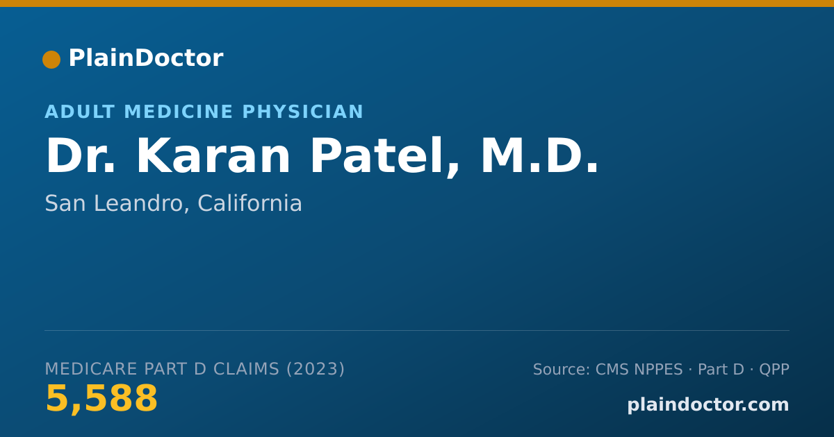 Shareable card for Karan Patel, M.D. - Adult Medicine Physician, San Leandro, CA