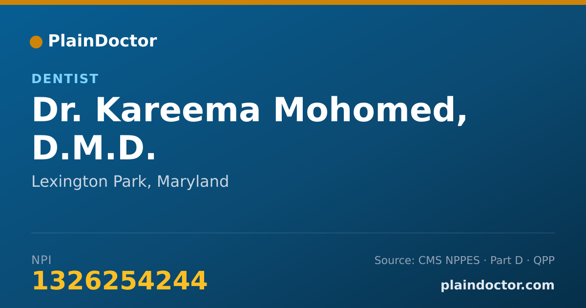Shareable card for Kareema Mohomed, D.M.D. - Dentist, Lexington Park, MD