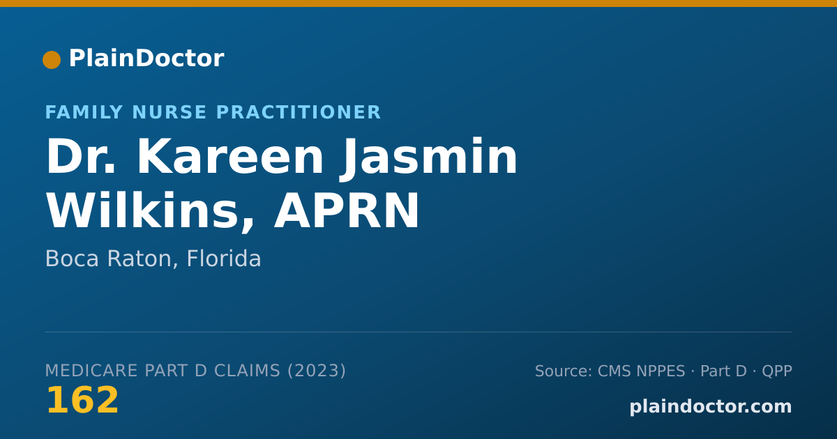 Shareable card for Kareen Jasmin Wilkins, APRN - Family Nurse Practitioner, Boca Raton, FL