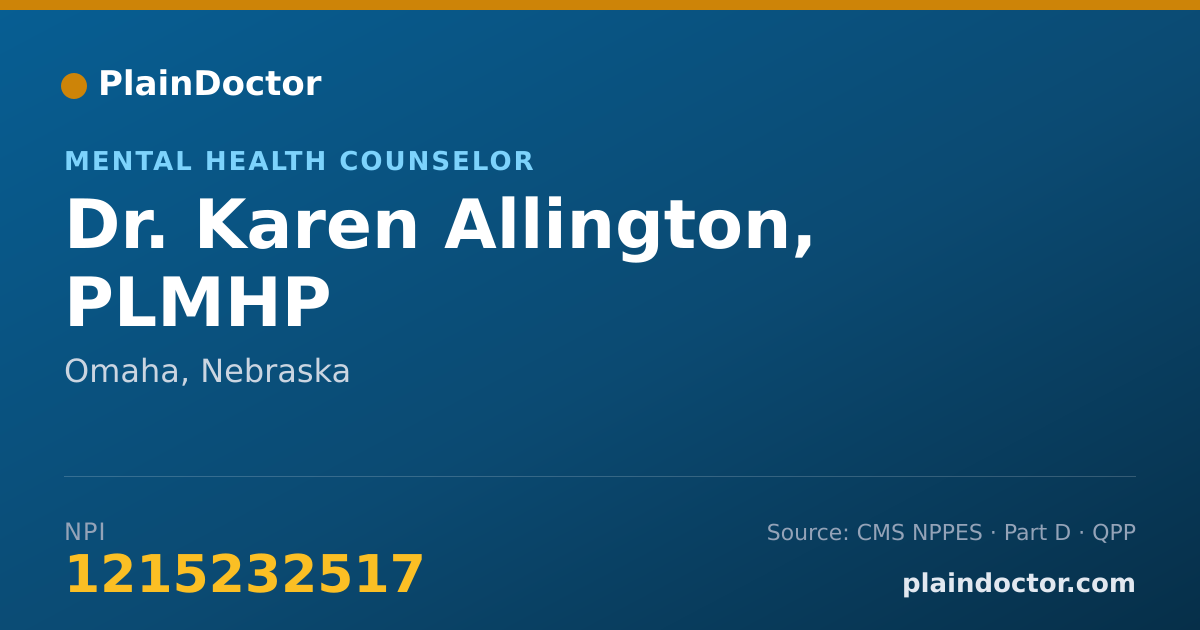 Shareable card for Karen Allington, PLMHP - Mental Health Counselor, Omaha, NE