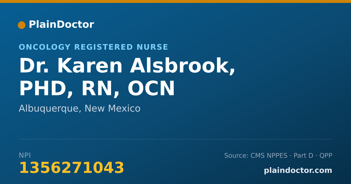 Shareable card for Karen Alsbrook, PHD, RN, OCN - Oncology Registered Nurse, Albuquerque, NM