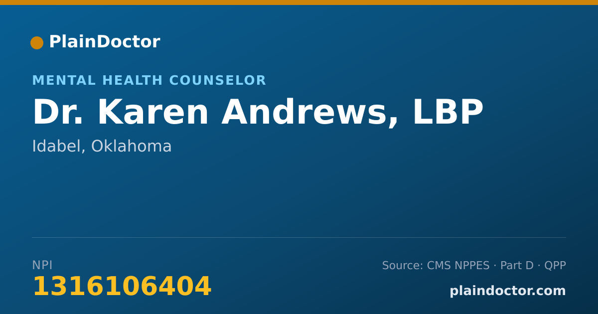 Shareable card for Karen Andrews, LBP - Mental Health Counselor, Idabel, OK