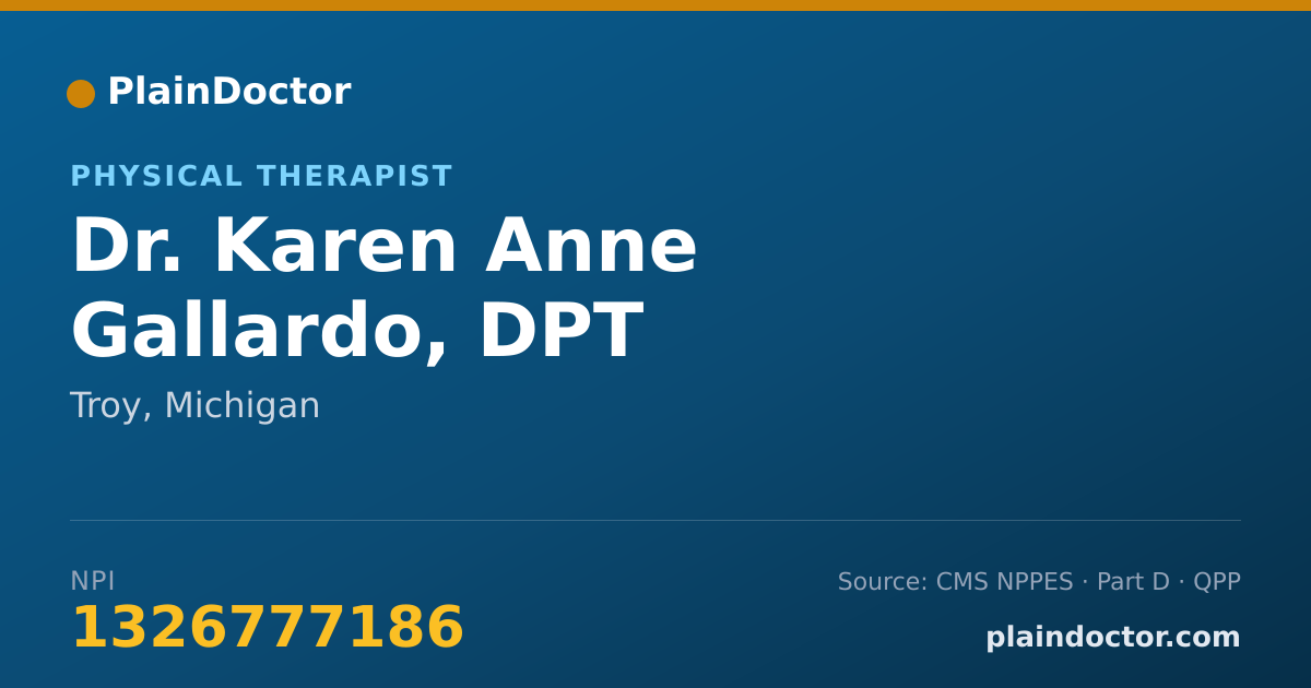 Shareable card for Karen Anne Gallardo, DPT - Physical Therapist, Troy, MI