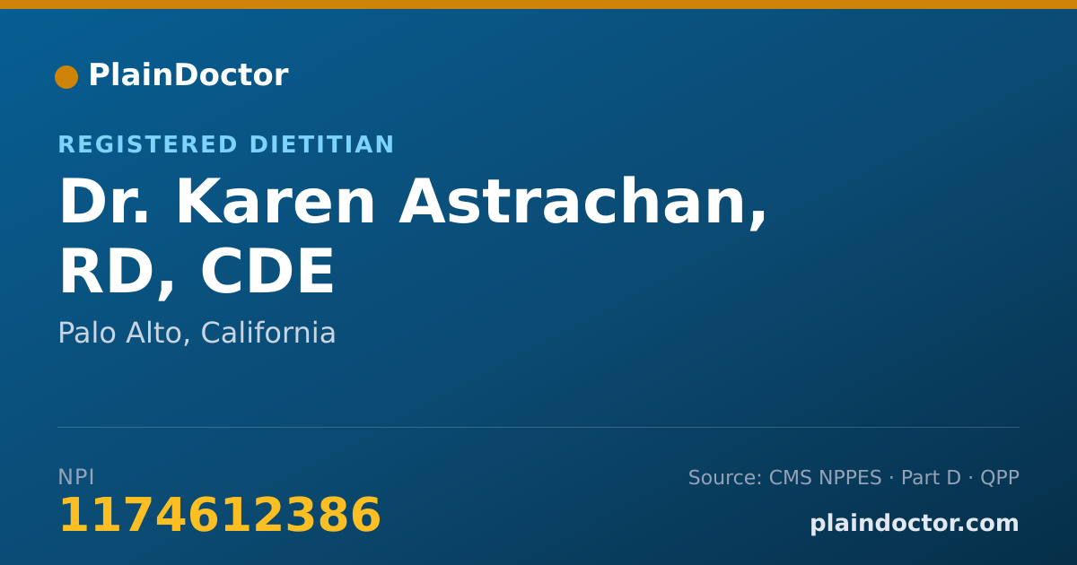 Shareable card for Karen Astrachan, RD, CDE - Registered Dietitian, Palo Alto, CA