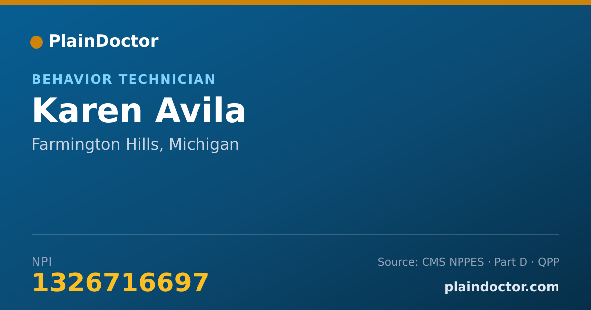Shareable card for Karen Avila - Behavior Technician, Farmington Hills, MI