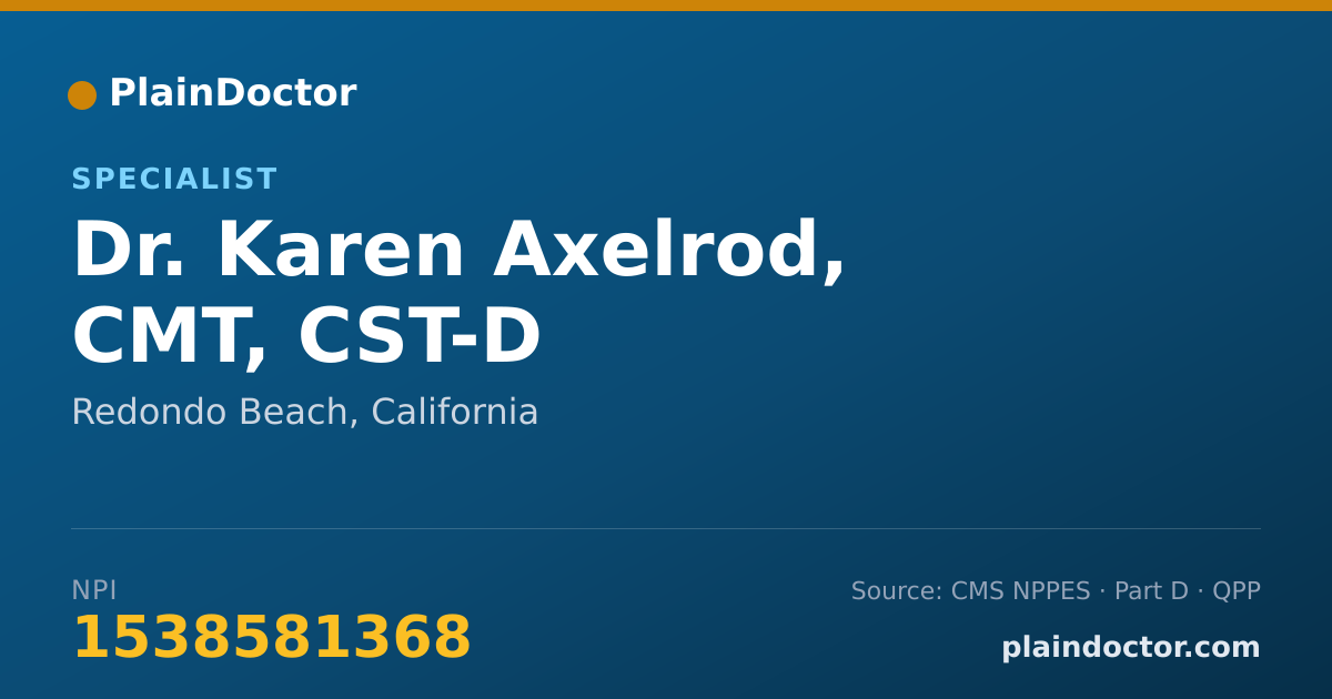 Shareable card for Karen Axelrod, CMT, CST-D - Specialist, Redondo Beach, CA