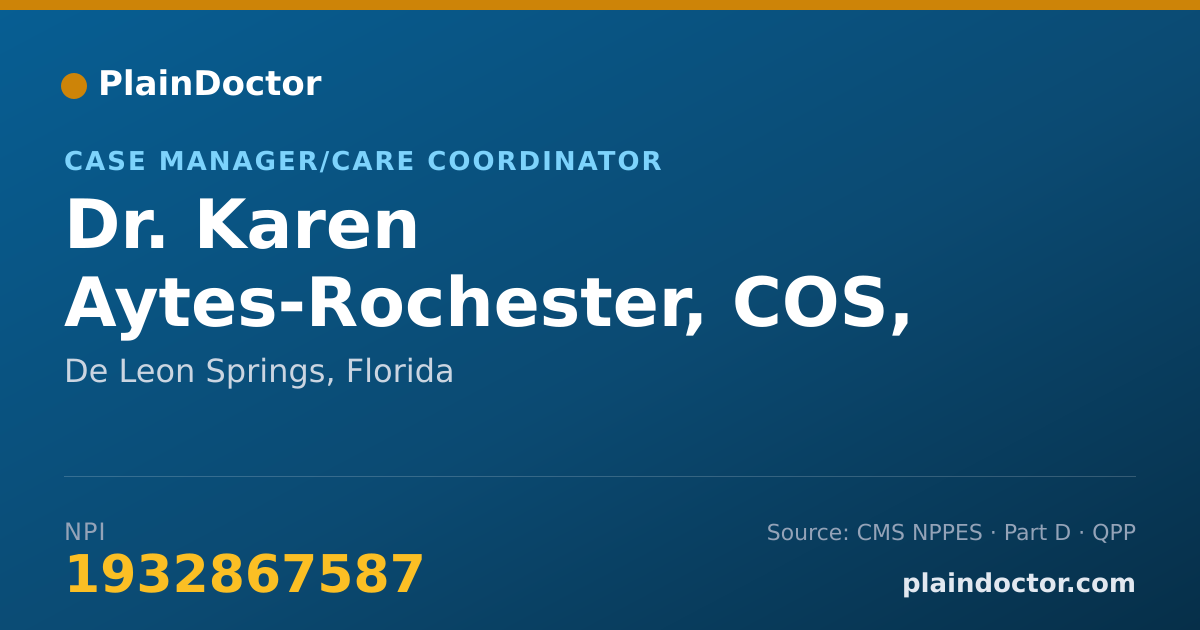 Shareable card for Karen Aytes-Rochester, COS, TCS - Case Manager/Care Coordinator, De Leon Springs, FL