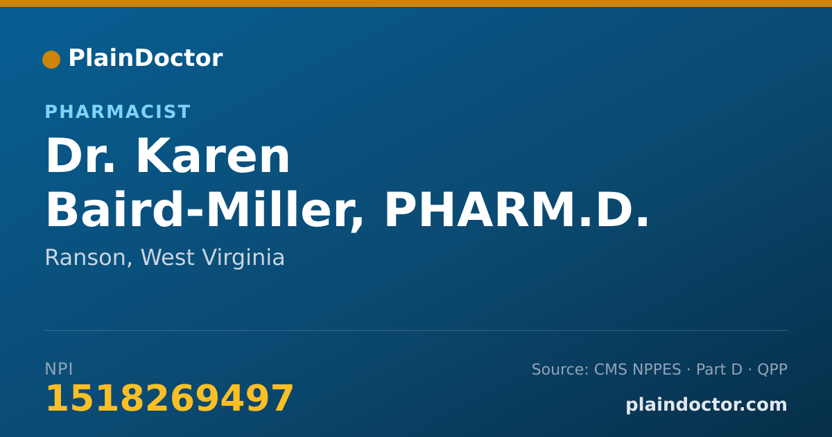 Shareable card for Karen Baird-Miller, PHARM.D. - Pharmacist, Ranson, WV