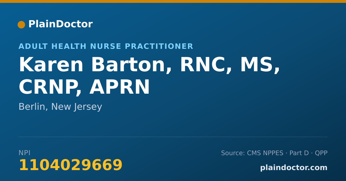 Shareable card for Karen Barton, RNC, MS, CRNP, APRN - Adult Health Nurse Practitioner, Berlin, NJ