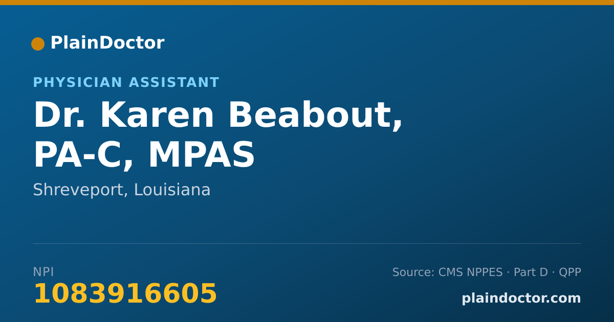 Shareable card for Karen Beabout, PA-C, MPAS - Physician Assistant, Shreveport, LA