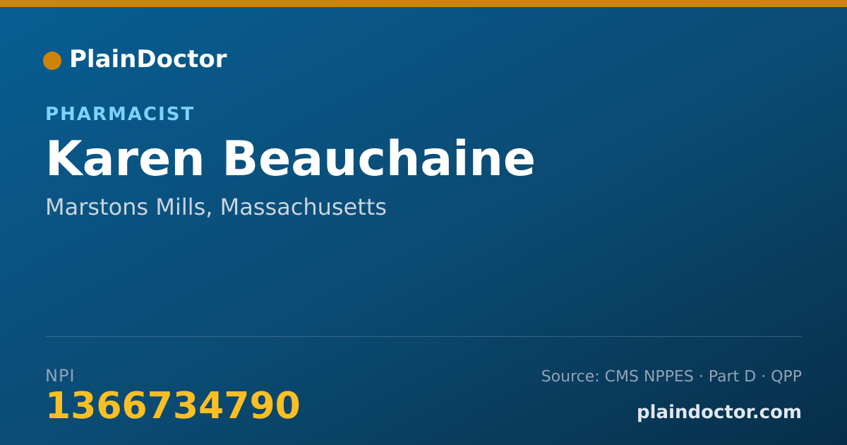 Shareable card for Karen Beauchaine - Pharmacist, Marstons Mills, MA