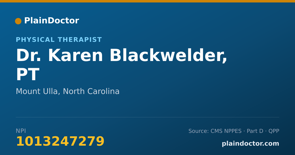 Shareable card for Karen Blackwelder, PT - Physical Therapist, Mount Ulla, NC