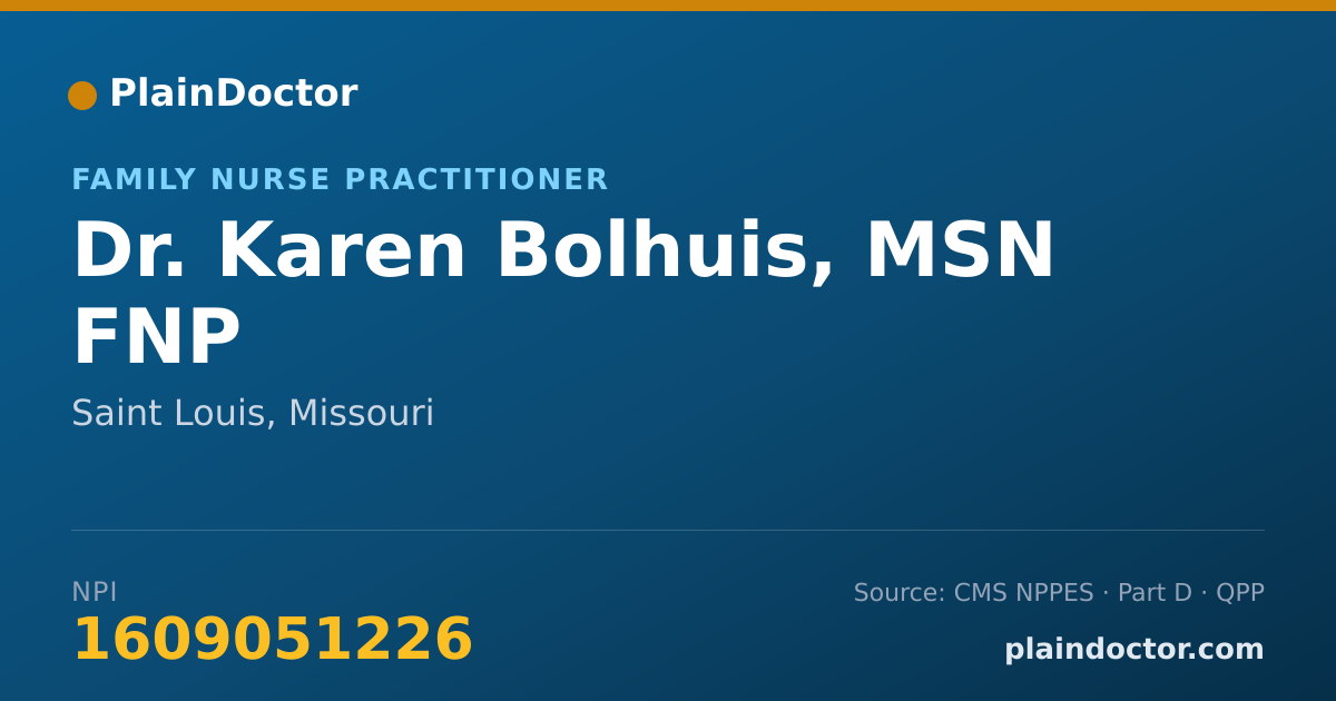 Shareable card for Karen Bolhuis, MSN FNP - Family Nurse Practitioner, Saint Louis, MO