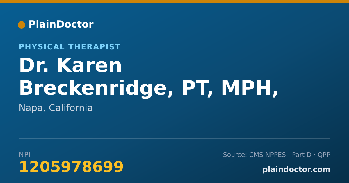 Shareable card for Karen Breckenridge, PT, MPH, CHE - Physical Therapist, Napa, CA