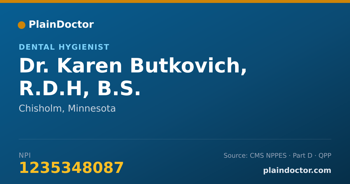 Shareable card for Karen Butkovich, R.D.H, B.S. - Dental Hygienist, Chisholm, MN
