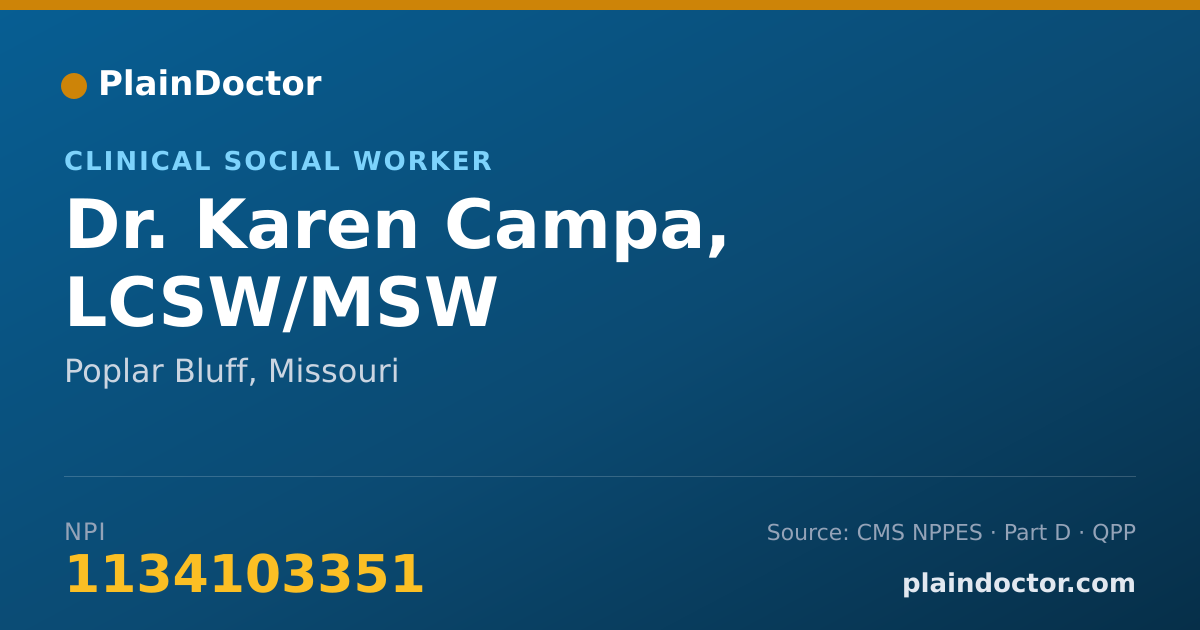 Shareable card for Karen Campa, LCSW/MSW - Clinical Social Worker, Poplar Bluff, MO