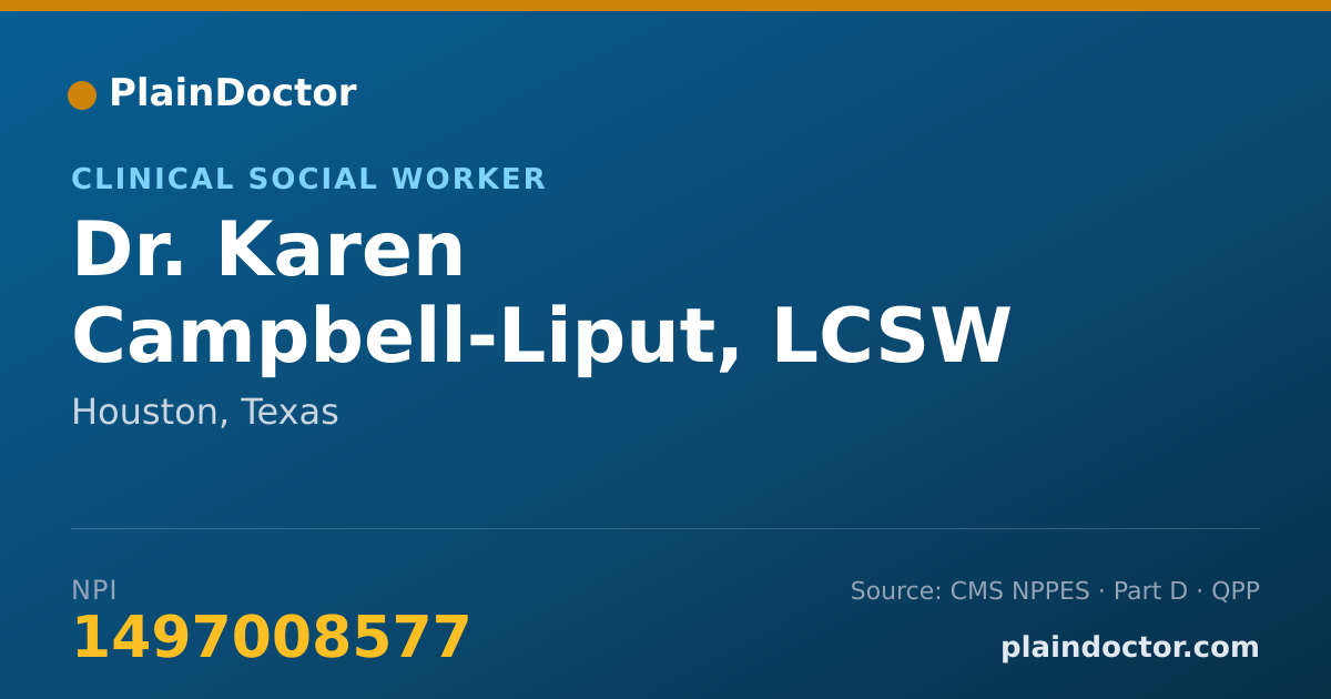 Shareable card for Karen Campbell-Liput, LCSW - Clinical Social Worker, Houston, TX