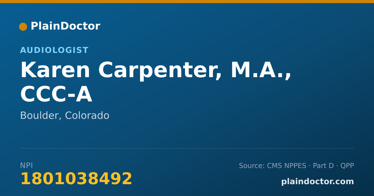 Shareable card for Karen Carpenter, M.A., CCC-A - Audiologist, Boulder, CO
