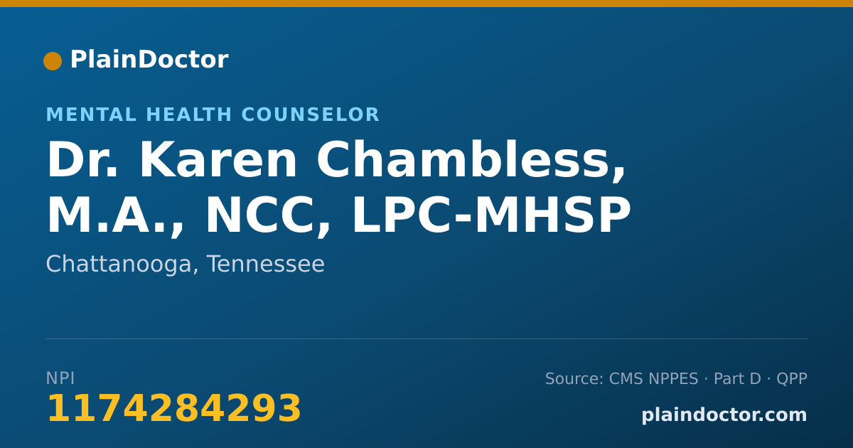 Shareable card for Karen Chambless, M.A., NCC, LPC-MHSP - Mental Health Counselor, Chattanooga, TN
