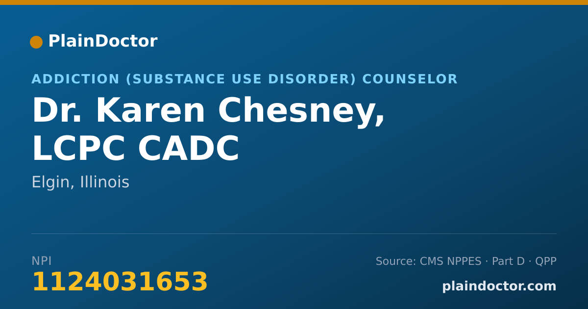Shareable card for Karen Chesney, LCPC CADC - Addiction (Substance Use Disorder) Counselor, Elgin, IL