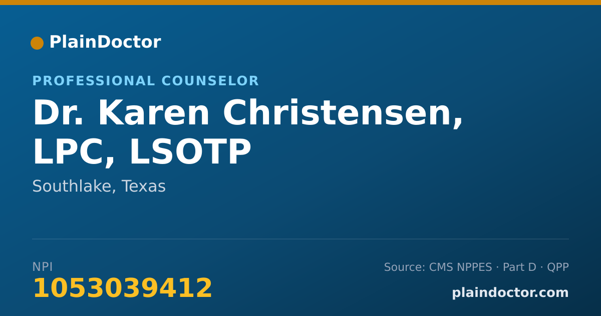 Shareable card for Karen Christensen, LPC, LSOTP - Professional Counselor, Southlake, TX