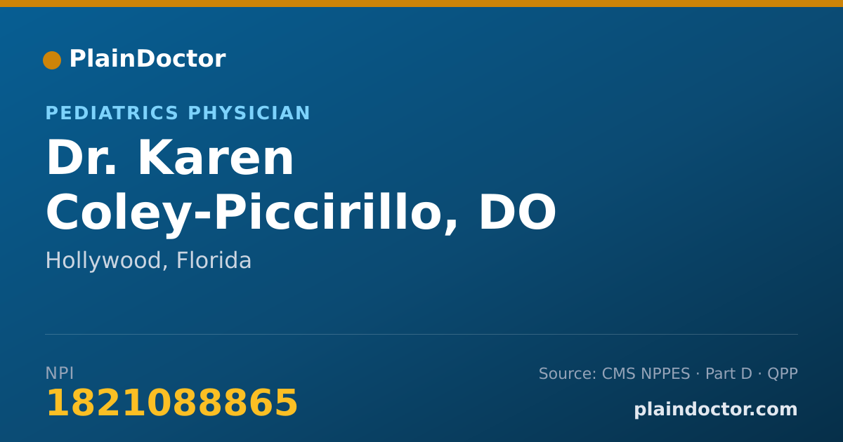 Shareable card for Karen Coley-Piccirillo, DO - Pediatrics Physician, Hollywood, FL