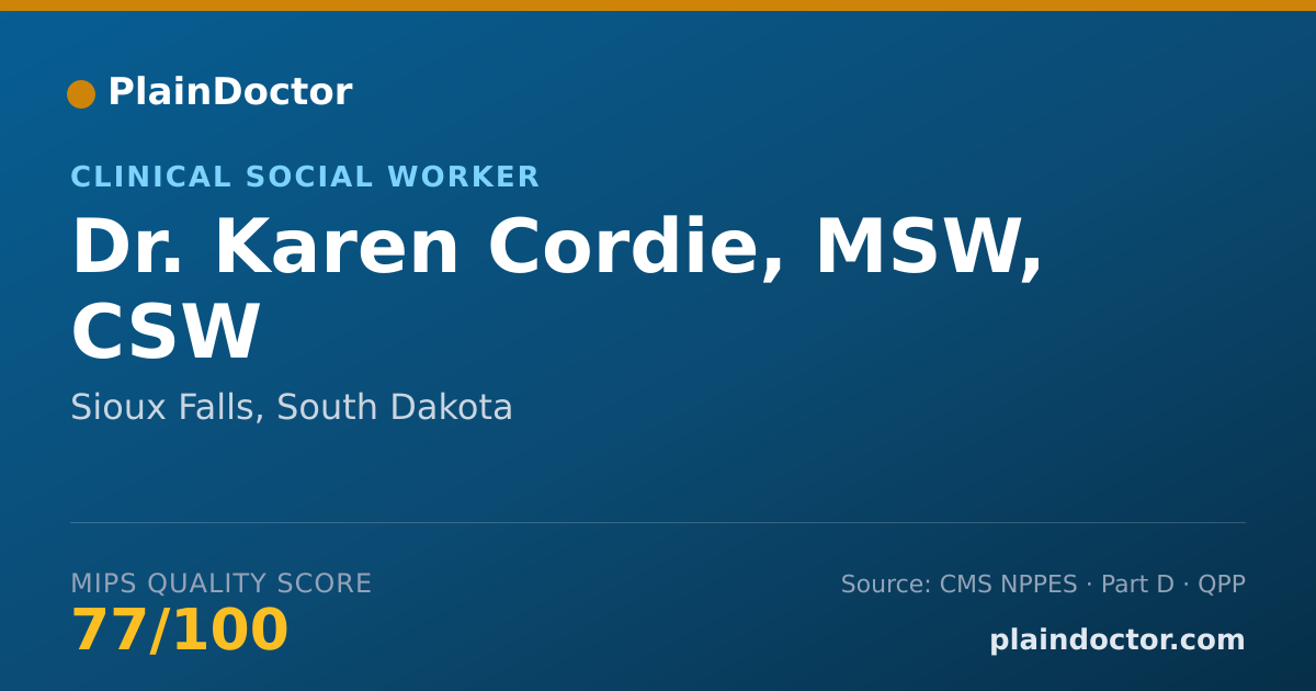 Shareable card for Karen Cordie, MSW, CSW - Clinical Social Worker, Sioux Falls, SD