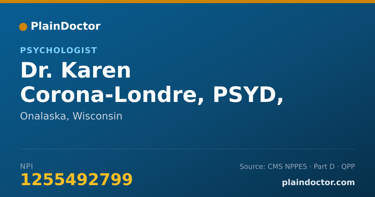Shareable card for Karen Corona-Londre, PSYD, BCBA - Psychologist, Onalaska, WI
