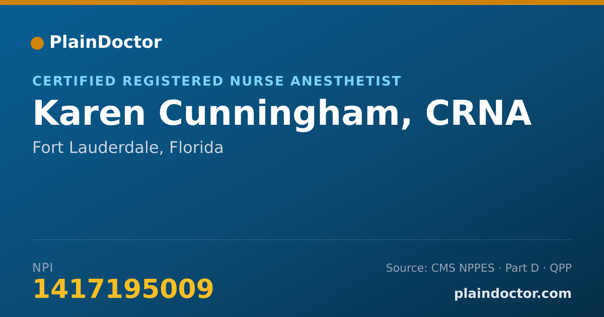 Shareable card for Karen Cunningham, CRNA - Certified Registered Nurse Anesthetist, Fort Lauderdale, FL