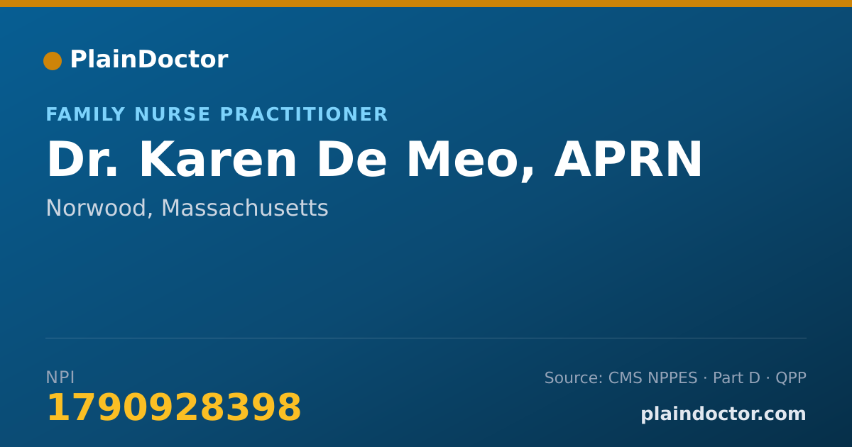 Shareable card for Karen De Meo, APRN - Family Nurse Practitioner, Norwood, MA