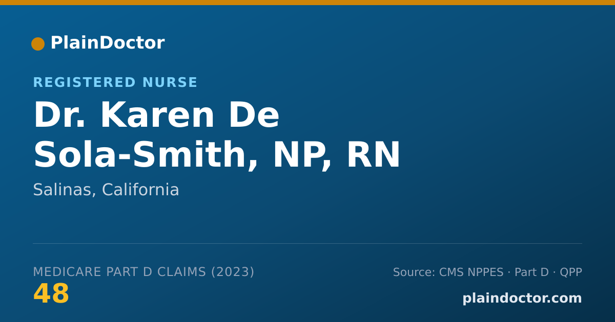 Shareable card for Karen De Sola-Smith, NP, RN - Registered Nurse, Salinas, CA