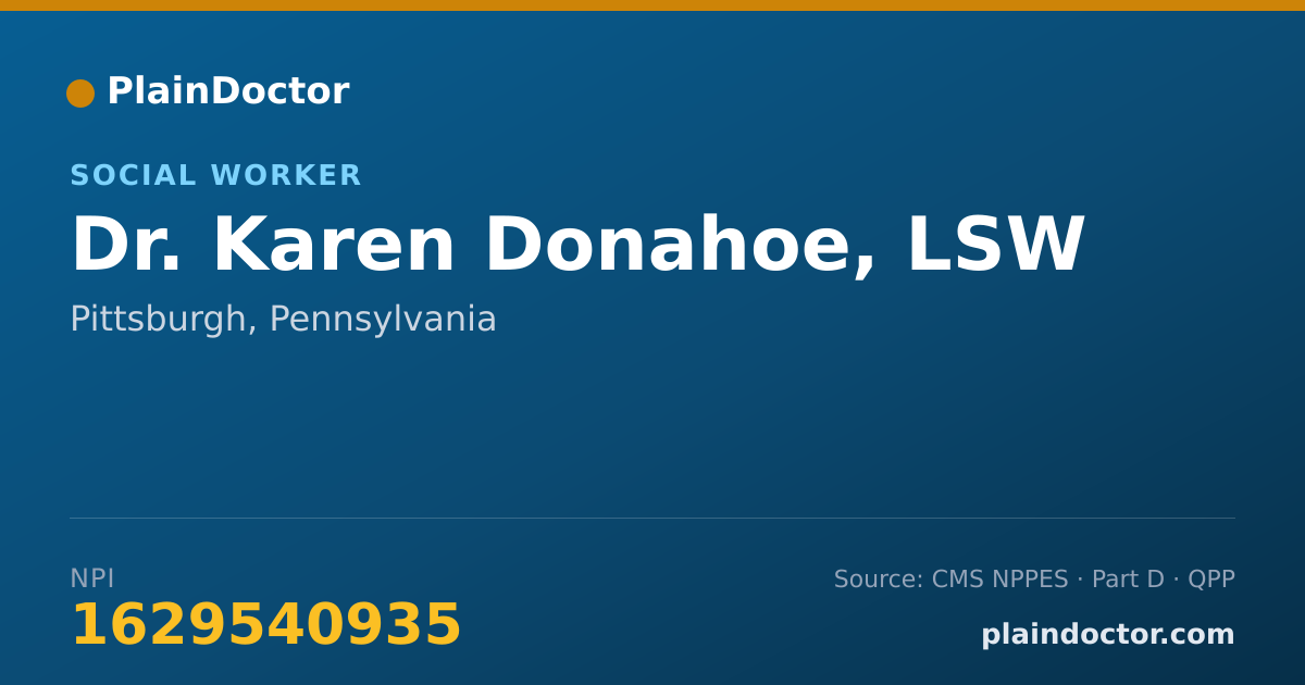 Shareable card for Karen Donahoe, LSW - Social Worker, Pittsburgh, PA